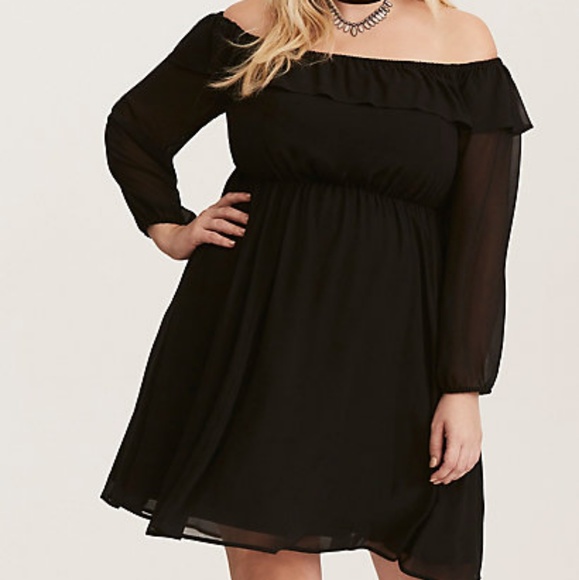 black skater dress off the shoulder